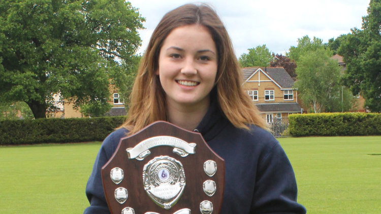 <p>Annabel Rice, receiving the London Legacy Award on behalf of the women's rugby team</p>