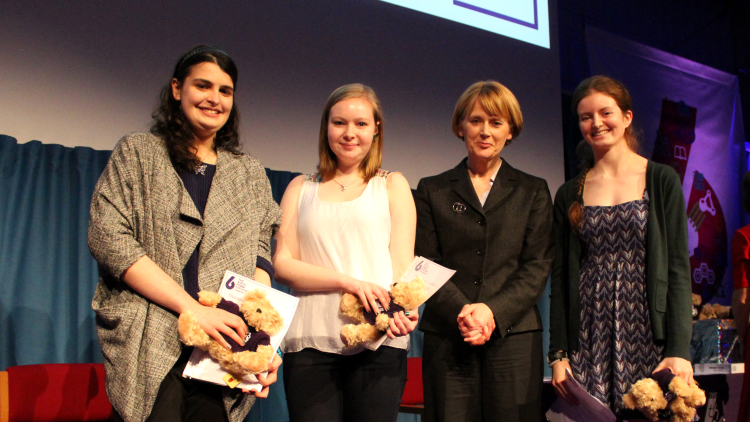 <p>Our Coppers Award volunteers Natalie Harris, Bethany Wood and Isobel Carr receiving the Outstanding Contribution to College Life Award</p>