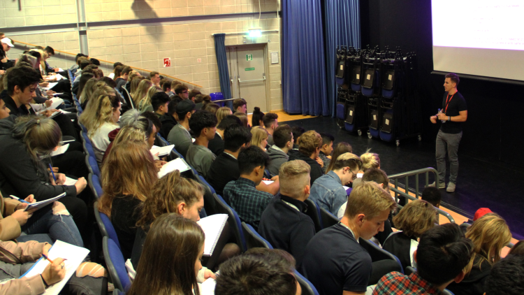 <p>Ollie Rastall, Director of Source Supplies, speaking to our students</p>