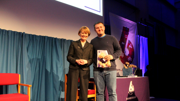 <p>Charlie Crumpton receiving the award for Outstanding Contribution to College Life</p>