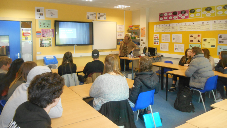 <p>&nbsp;Corinne Moore talking to students about Mental Health Psychiatric Nursing</p>