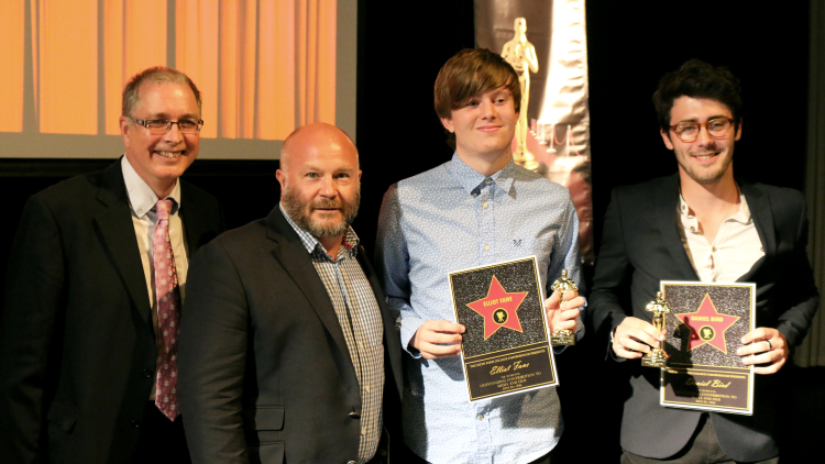 <p>Students Elliot Fane and Daniel Bird with Aidan Hamilton and Gareth Ellis-Unwin</p>