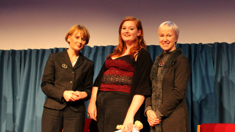 <p>Katie-Ruth Chapman with Alison James from The University of Winchester&nbsp;</p>