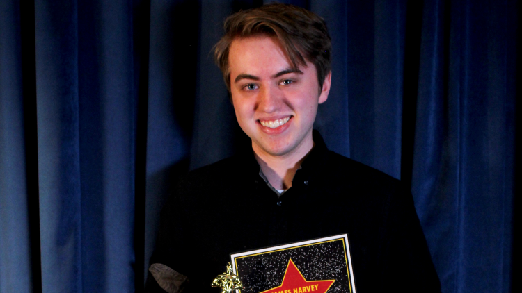 <p>&nbsp;Student James Harvey with his Individual Achievement award</p>