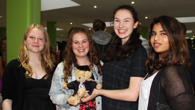 <p>&nbsp;#whereisthebear with students Amanda de Souza, Rachel Warwick, Bethany Foster and Eleanor Travers</p>