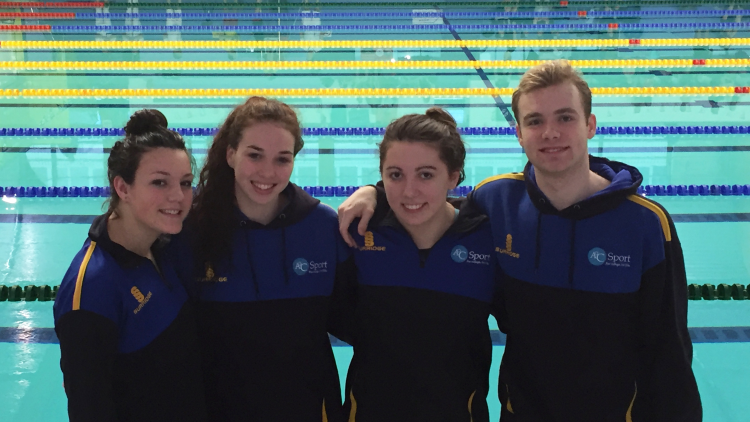 <p>Students Charlotte Ovens, Phoebe Boyles, Lara Charlton and Jamie Cunningham at Sunderland Aquatic Centre</p>