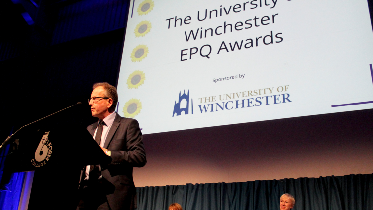 <p>Principal Simon Jarvis presenting The University of Winchester EPQ Awards&nbsp;</p>