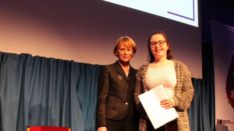 <p>Emily Hampson being presented with the Outstanding Academic Achievement Award&nbsp;</p>