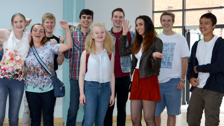 <p>Students celebrate their results on campus&nbsp;</p>