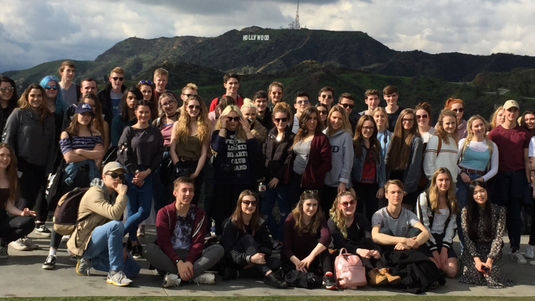 <p>The group&nbsp;in front of the famous Hollywood sign at the Griffith Observatory</p>