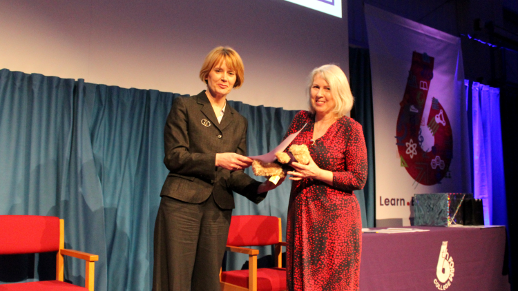 <p>Personal Tutor Julie Heron accepting The Fujitsu Award for Exceptional Perseverance on behalf of&nbsp;Maisie Laslett</p>