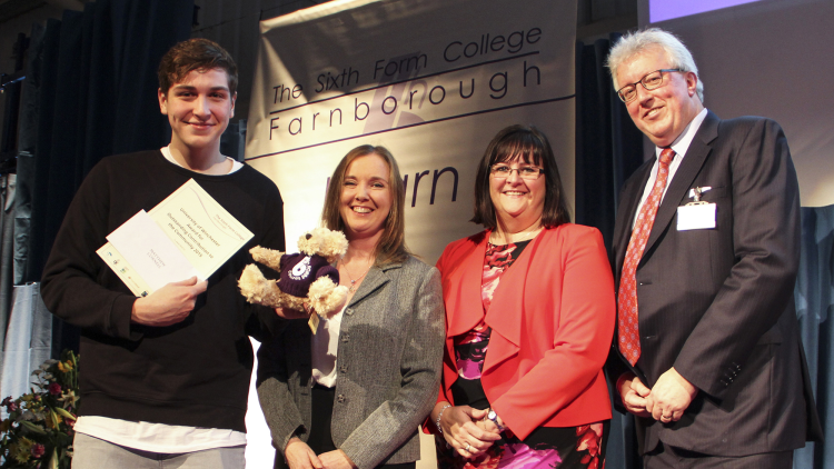 <p>Matthew Cornell receiving his University of Winchester Award for Outstanding Contribution to the Community</p>